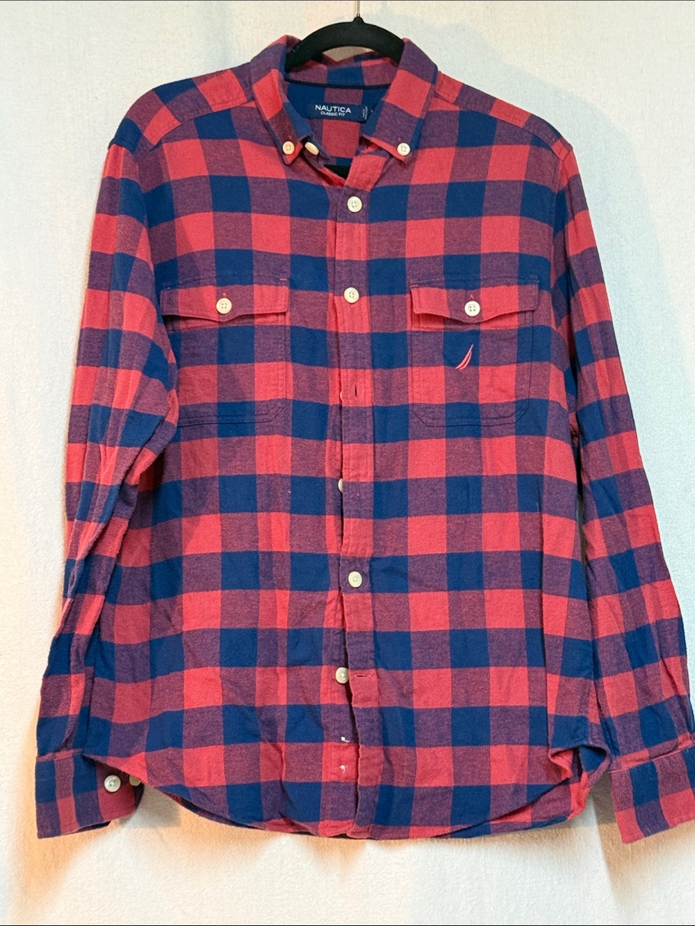 Nautica Red and Blue Plaid Button-Down Shirt